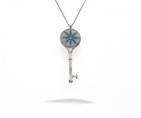 925´er Sterling Silber Halskette mit Schlüssel Anhänger