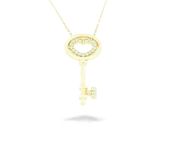 Halskette Schlüssel mit Steinen in 585er Gold