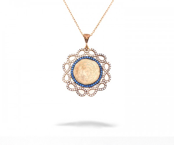 925´er Sterling Silber Halskette mit Arabischer Schrift Anhänger Rosé Vergoldet