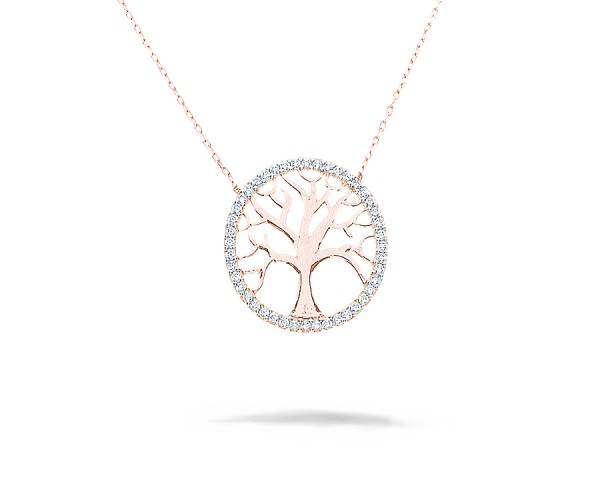 Baum des Lebens Halskette mit Anhänger 925'er Silber rosé