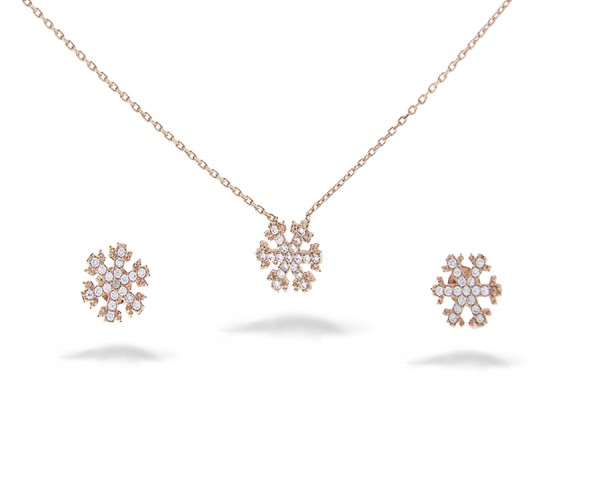 Rosé Schneeflocke Set mit Ohrstecker und Kette aus 925er Silber
