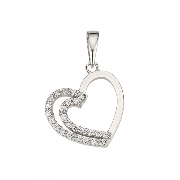 Herzanhänger in 925´er Sterling Silber mit einem doppelten Zirkonia Umriss
