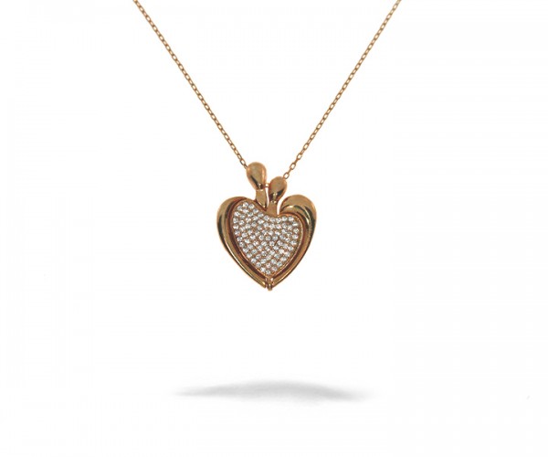925´er Sterling Silber Halskette mit Herz Anhänger Rosê