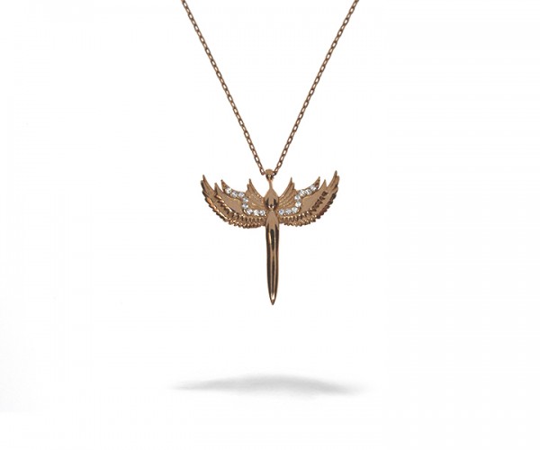 925´er Sterling Silber Halskette mit Flügel Anhänger Rosé vergoldet