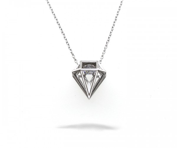 925´er Sterling Silber Halskette mit Diamant Anhänger