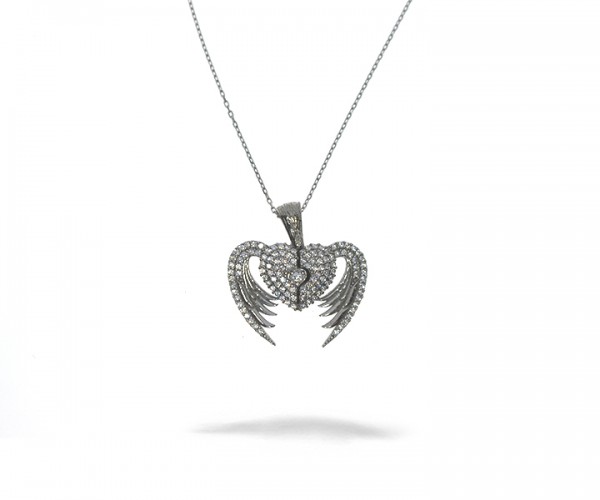 925´er Sterling Silber Halskette Herz mit Flügel Anhänger