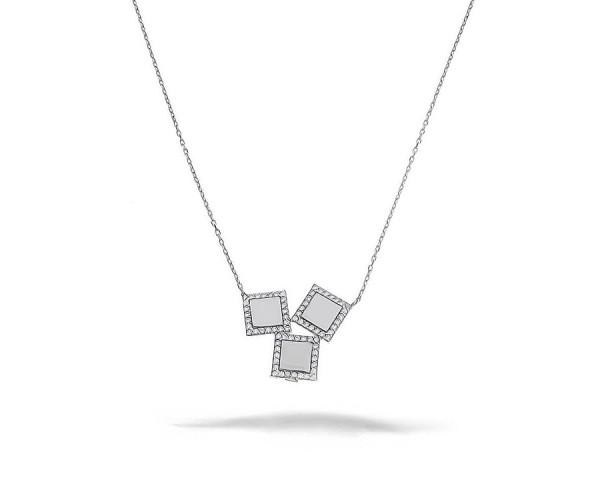 Halskette mit Anhänger aus Vierecken 925er Silber mit Zikonia Steinen