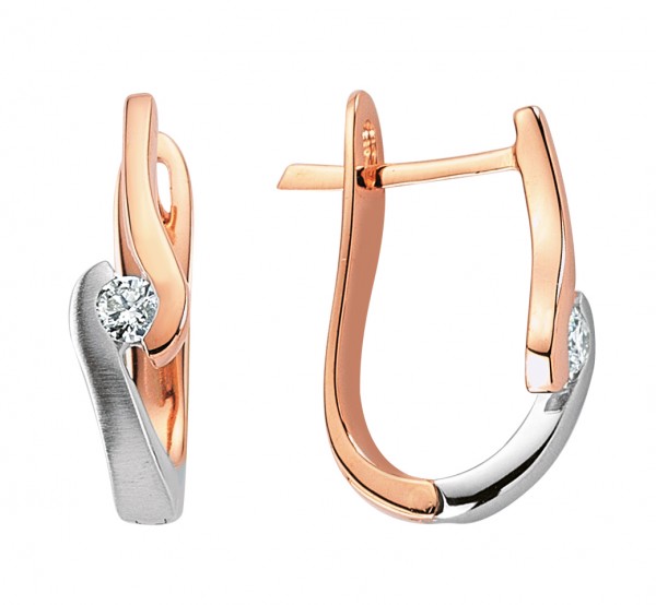 Diamant Ohrringe Creole in 585`er Rosé- /Weißgold