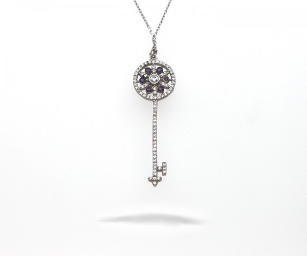 925´er Sterling Silber Halskette mit Schlüssel Anhänger