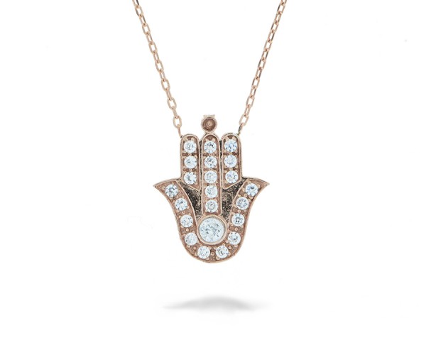 Halskette in 925´er Hand der Fatima mit Zirkonia Steinen.