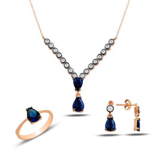 Set mit Ohrstecker Ring und Kette aus 925er Silber in rosé vergoldet
