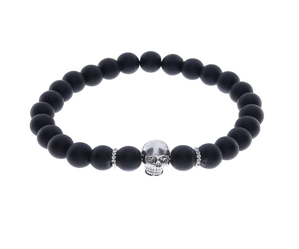 Herren Perlenarmband in schwarz mit Totenkopf