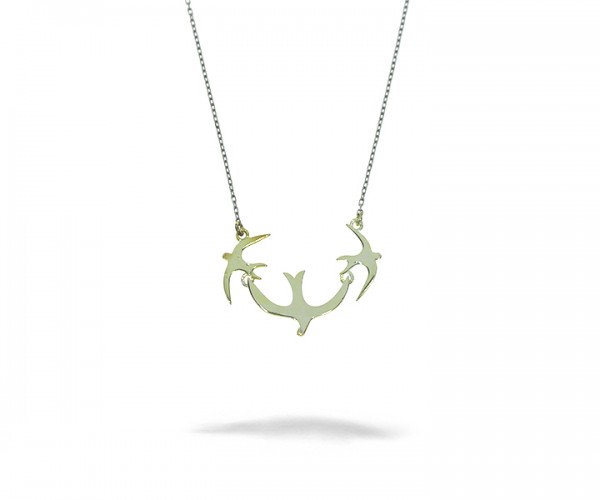 925´er Sterling Silber Halskette mit Vögeln Anhänger